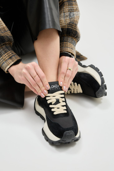Жіночі кросівки Lonza 184251 чорні демісезонні шкіряні