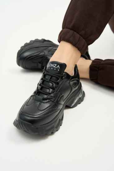 Женские кроссовки Lonza 179361 черные демисезонные кожаные
