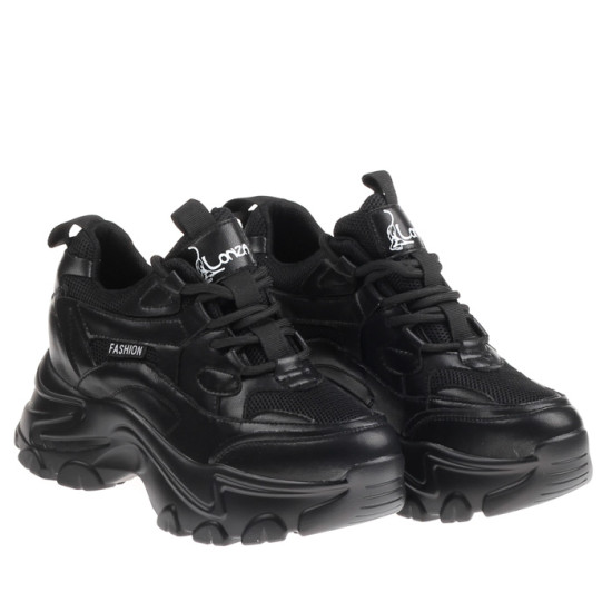 Женские кроссовки Lonza 167871 черные демисезонные из экокожи