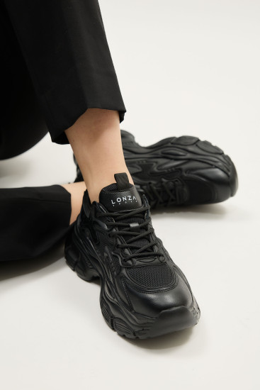 Женские кроссовки Lonza 183214 черные демисезонные текстильные