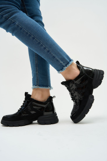 Жіночі кросівки Lonza 183765 чорні демісезонні шкіряні