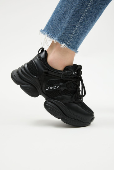 Жіночі кросівки Lonza 182682 чорні демісезонні шкіряні