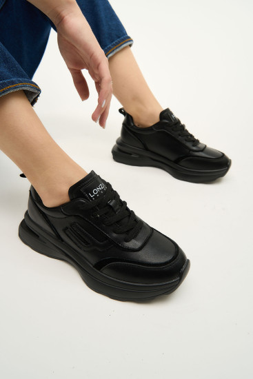 Женские кроссовки Lonza 179996 черные демисезонные кожаные
