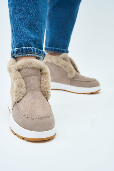 Женские ботинки Lonza 173873 бежевые зимние замшевые