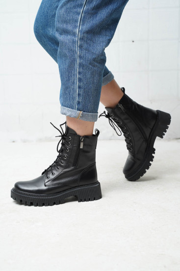 Женские ботинки Lonza 174216 черные демисезонные кожаные