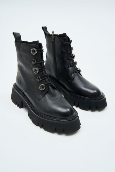 Женские ботинки Fabio Monelli 159829 черные демисезонные кожаные